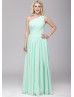 One Shoulder Mint Green Chiffon Pleated Maxi Bridesmaid Dress